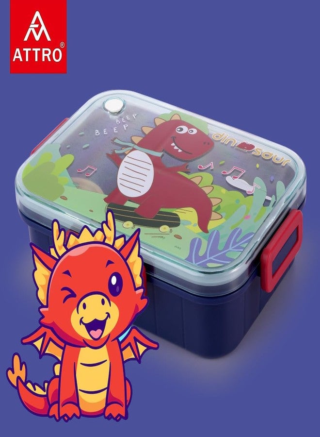 ATTRO Quick 3 Lunch Box Dinosaur Theme with Includes 3 Compartments, 1 Small Container & Baby Spoon, BPA-Free, Food-Grade Perfect for Kids - Dark Blue 1300ml, Plastic - Image 4